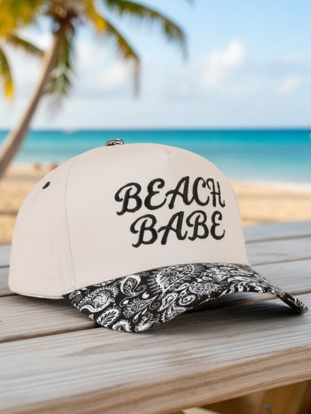 New! Beach Bab Paisley Black Baseball Cap Snapback Hat